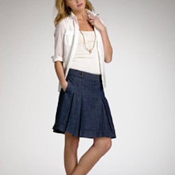 J CREW Retro Chambray Wendy A Line Dark Blue Chambray Denim Circle Skirt sz 0 - Picture 1 of 11